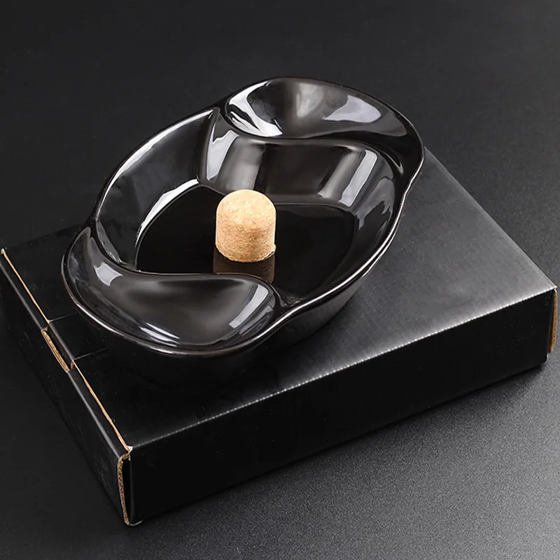 Black Ceramic Pipe Ashtray with Cork Knocker Creative Bone Holder for Home Ash Storage Tray Smoking Accessories view 5