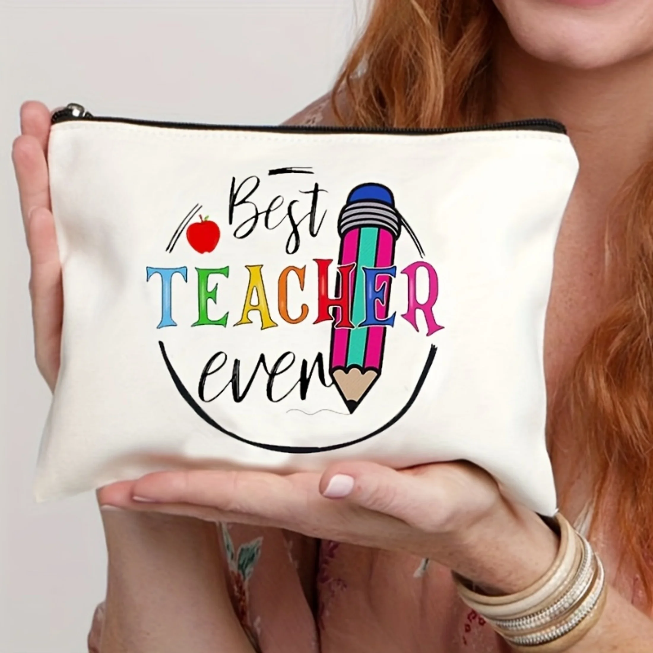 Teacher Series Cosmetic Bag Pen Case Storage Bags Handbag Coin Purse Gift Bag Shopping Bag Cloth Travel Storage Zipper 4