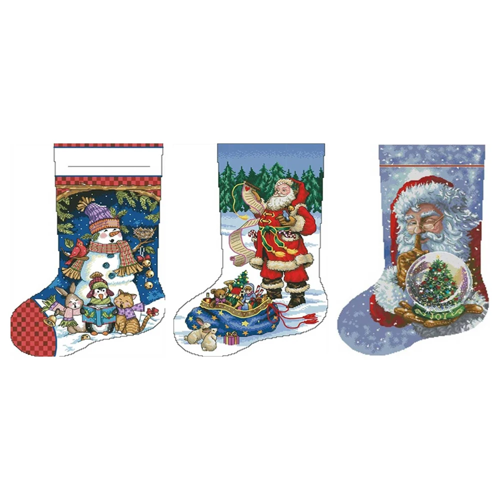 

DIY Cross Stitch Partial Embroidery Kit Stamped Christmas Stocking Hanging Gift