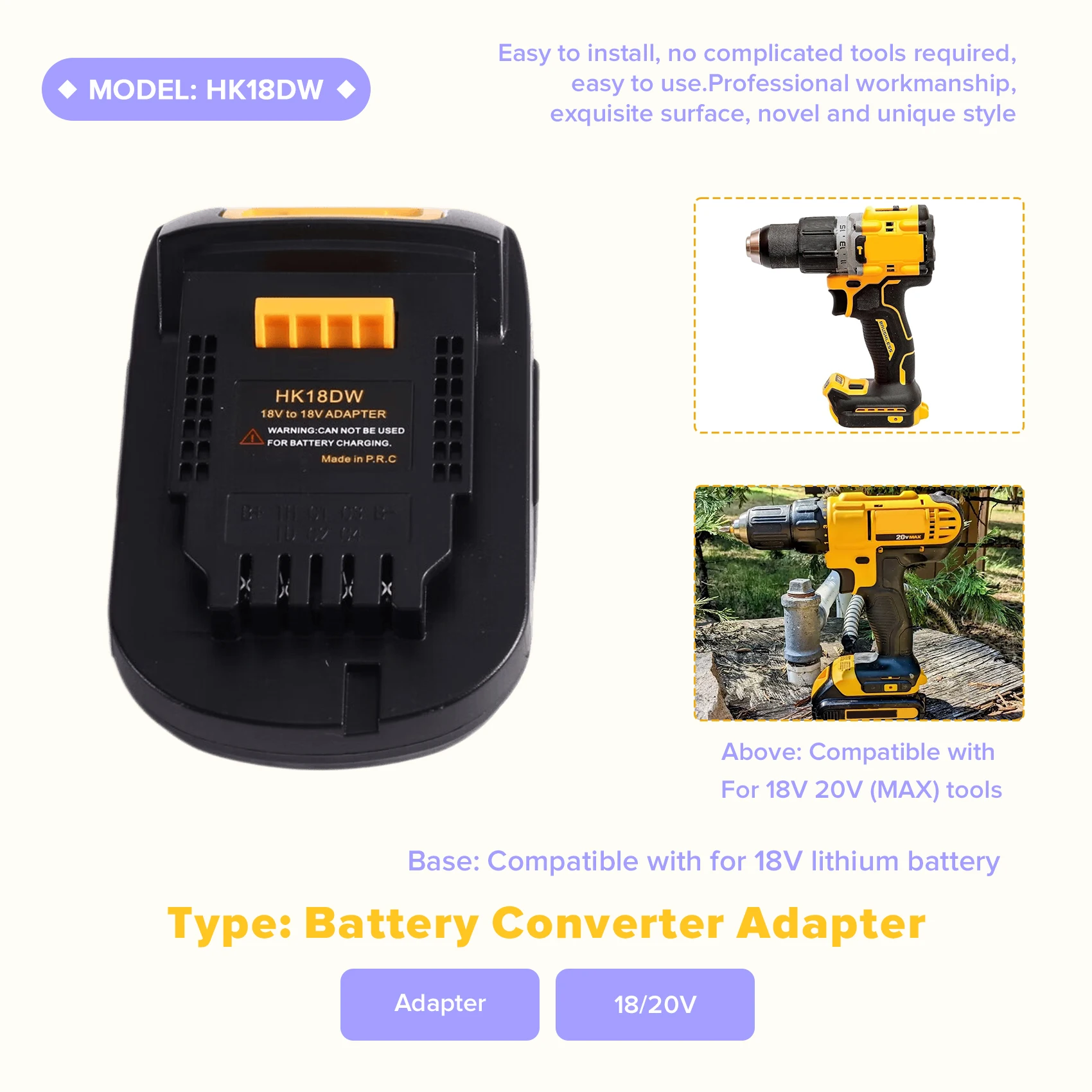 A99E-HK18DW For Hikoki/For Hitachi 18V Li- Battery Adapter For 18/20V Li- Battery Powered Tools