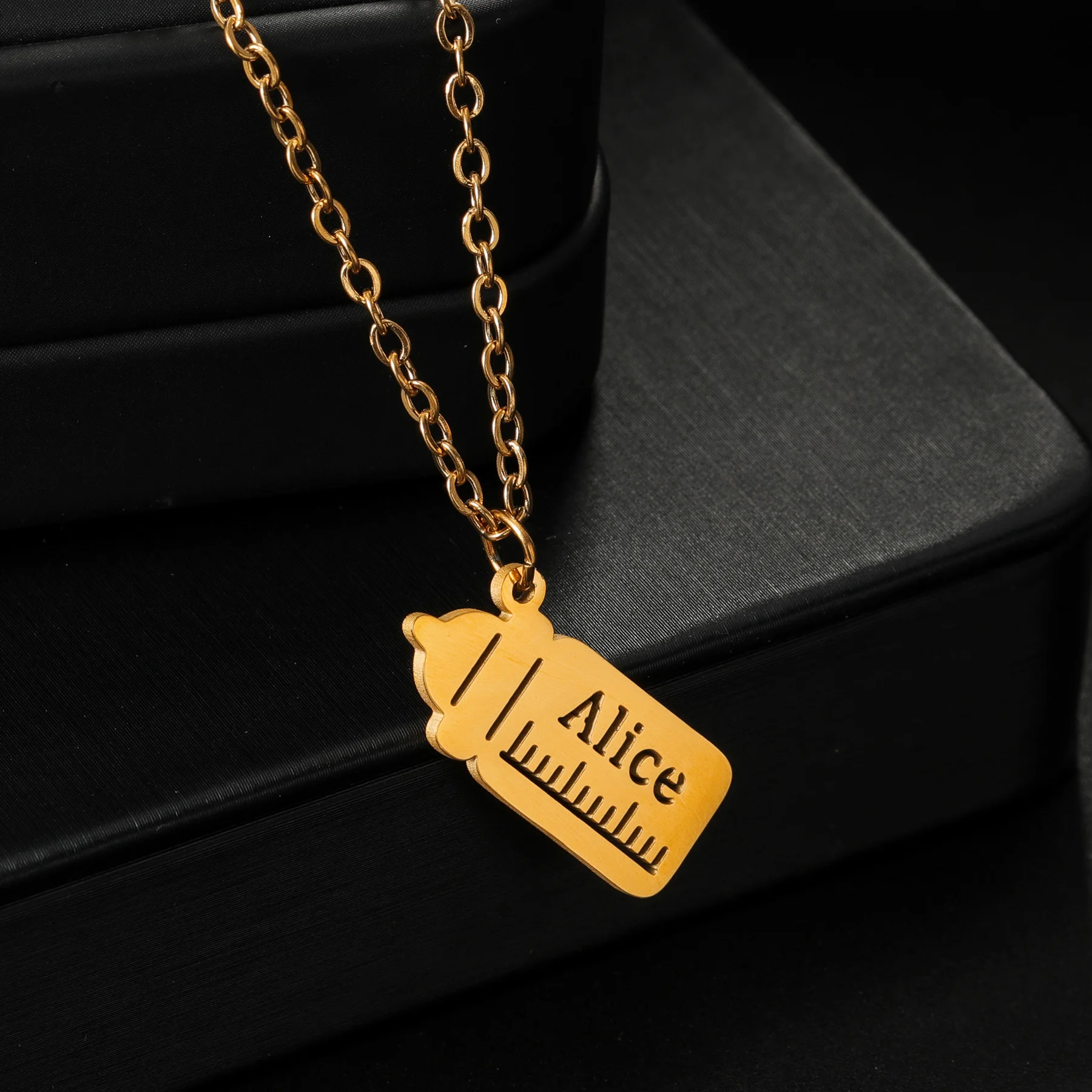 Nextvance Custom Name Necklace Baby's Milk Bottle Pendant Personalized For Women Baby Stainless Steel Choker Jewelry Gifts