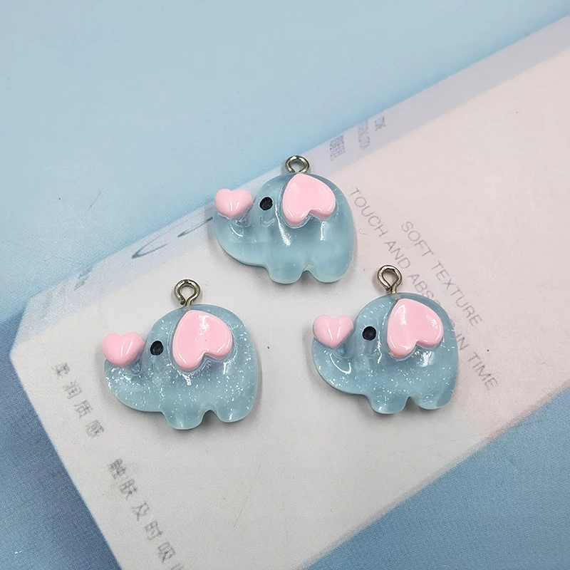 10Pcs Kawaii Animals Heart Elephant Resin Pendants Charms For Earring Findings Charm DIY Jewelry Making Accessories C1051