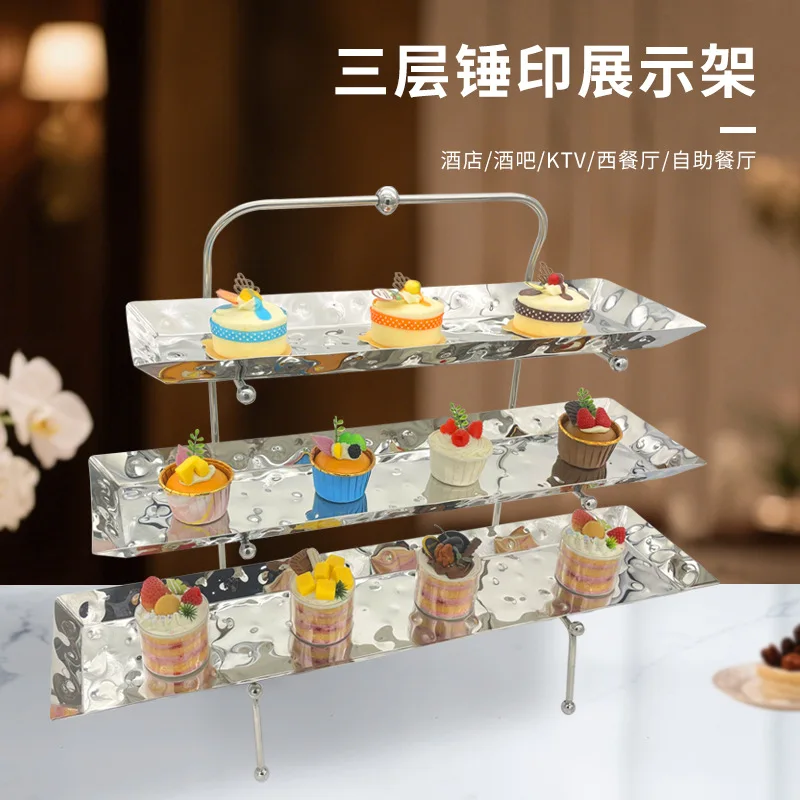 

hammer print three-layer snack rack fruit rack hotel buffet display tea break afternoon tea rack