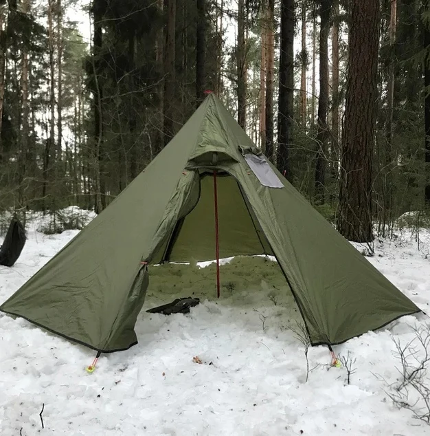 Ultralight Pyramid Tent Shelter With Stove Hole Outdoor Camping Teepee 210T Quality Plaid Cloth Winter Hiking Backpacking Tent