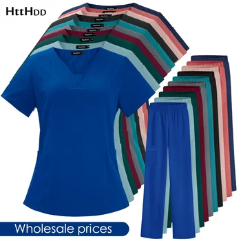 ナース医療制服高品質ペットグルーミングケア作業服セットスクラブ手術室手術着半袖弾性パンツ