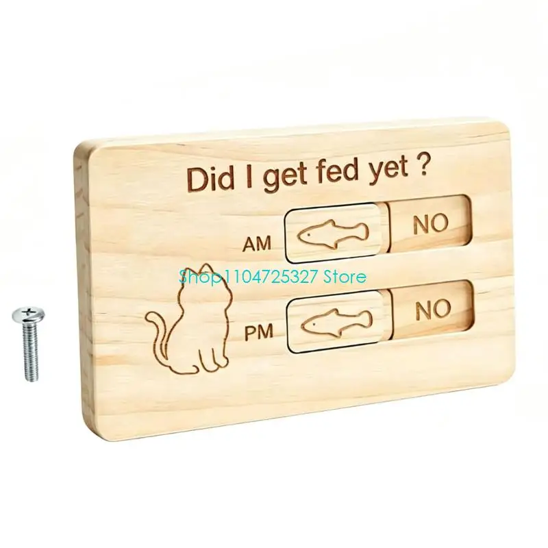 D8KF Magnetic Pet Feed Reminder Board with AM PM Feeding Slider, Wooden Track Trackers for Visible Household CheckIns