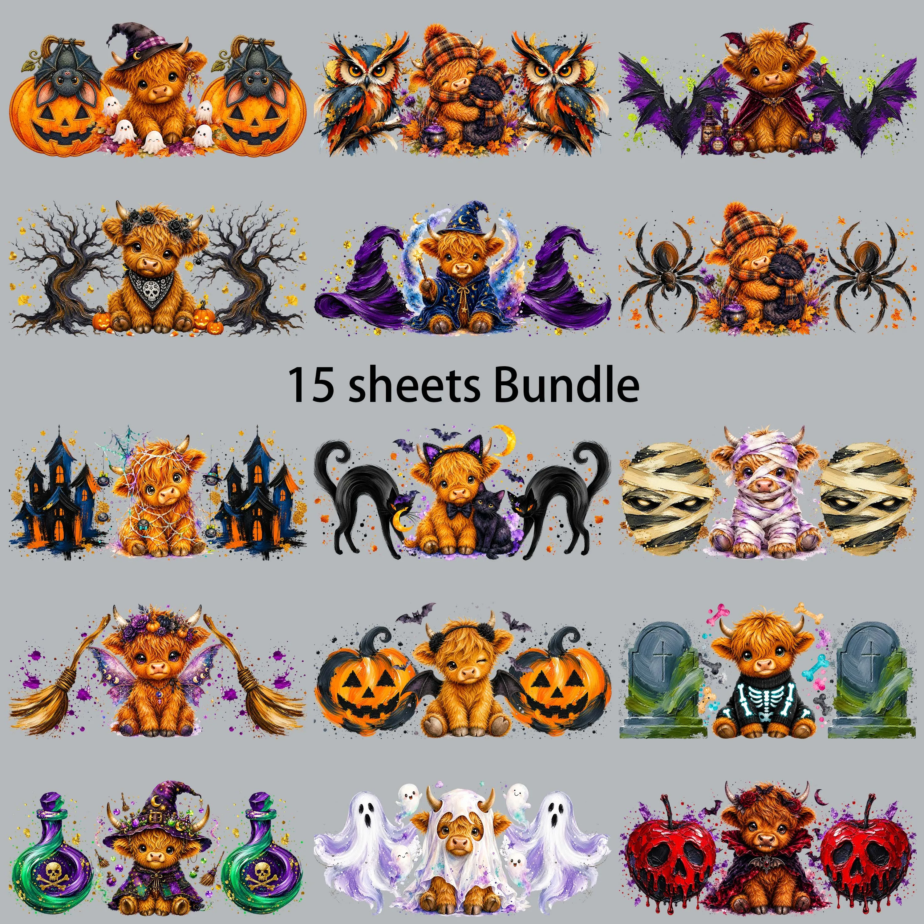 15pcs Bundle Halloween Cartoon UV DTF Sticker Party Deco DIY Decals 3D transfers printing uvdtf tumbler stickers uv dtf cup wrap