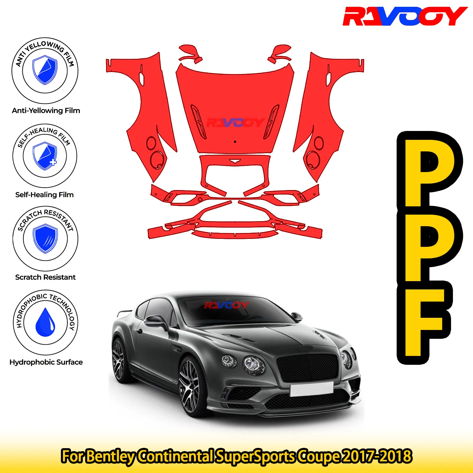 

Для Bentley Continental SuperSports Coupe 2017-2018 глянцевая матовая черная предварительно вырезанная передняя защитная пленка PPF Kit