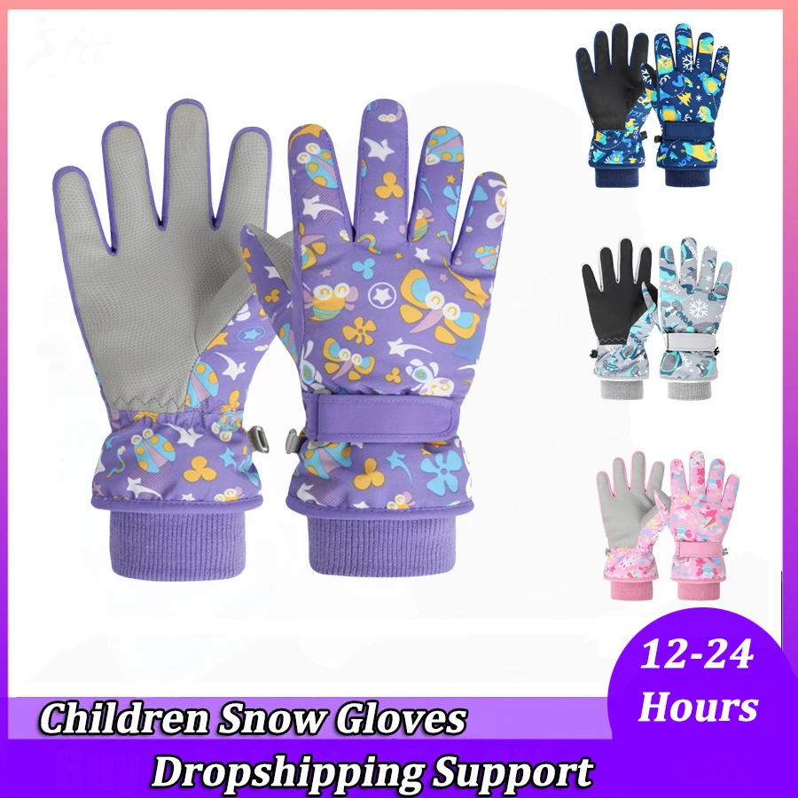 

Children Thermal Ski Gloves Kids Winter Fleece Waterproof Warm Gloves Boys Girls Cute Cartoon Snowboard Windproof Snow Mittens