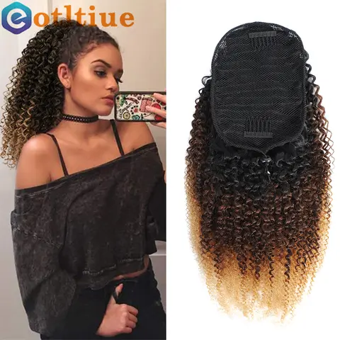 Afro Drawstring Ponytail Kinky Curly 15A Drawstring Clip In Afro Kinky Curly Ponytail 10”-20” Inches Remy Brazilian Hair Extensions Pony Tail For African American