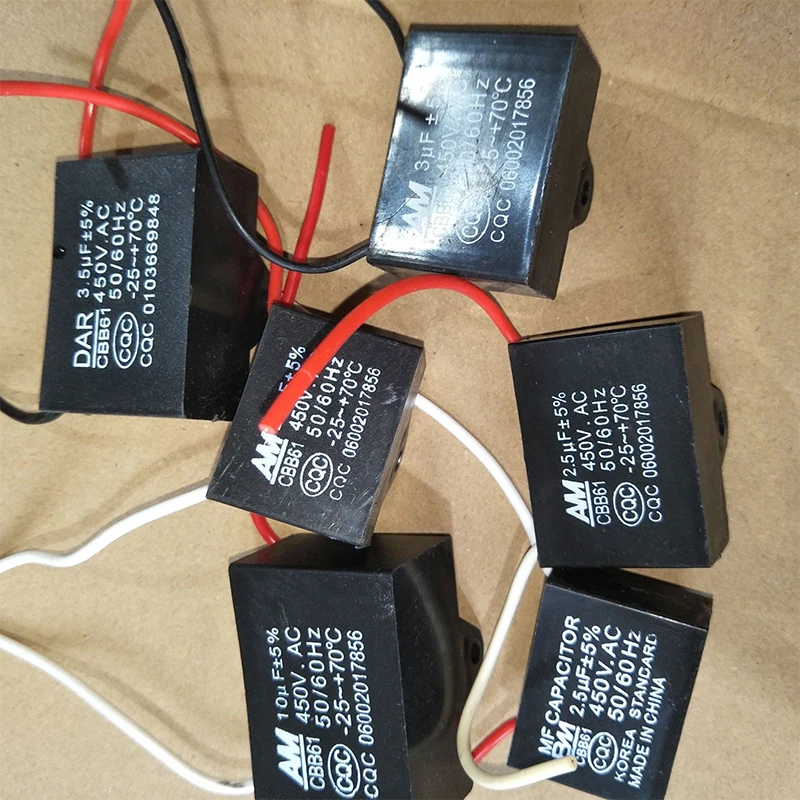 CBB61 450V 1UF 1.2UF 1.5UF 2UF 2.5UF 3UF 3.5UF 4UF 4.5UF 5UF 8UF 10UF 18UF 20UF 25UF Terminal Ceiling AC Fan starting capacitor