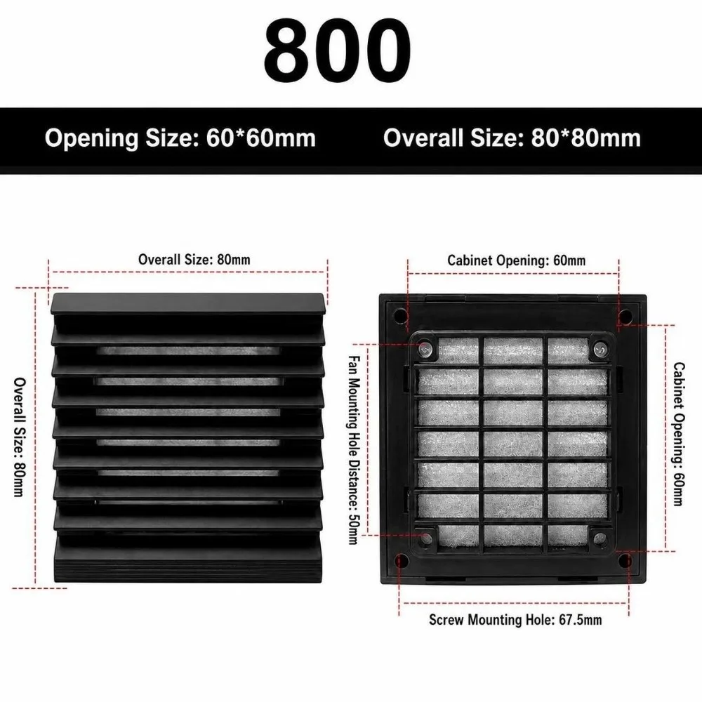Air Ventilation System ABS Vent Grille Waterproof Black Vent Filter Dustproof Air Vent Fan Cooling