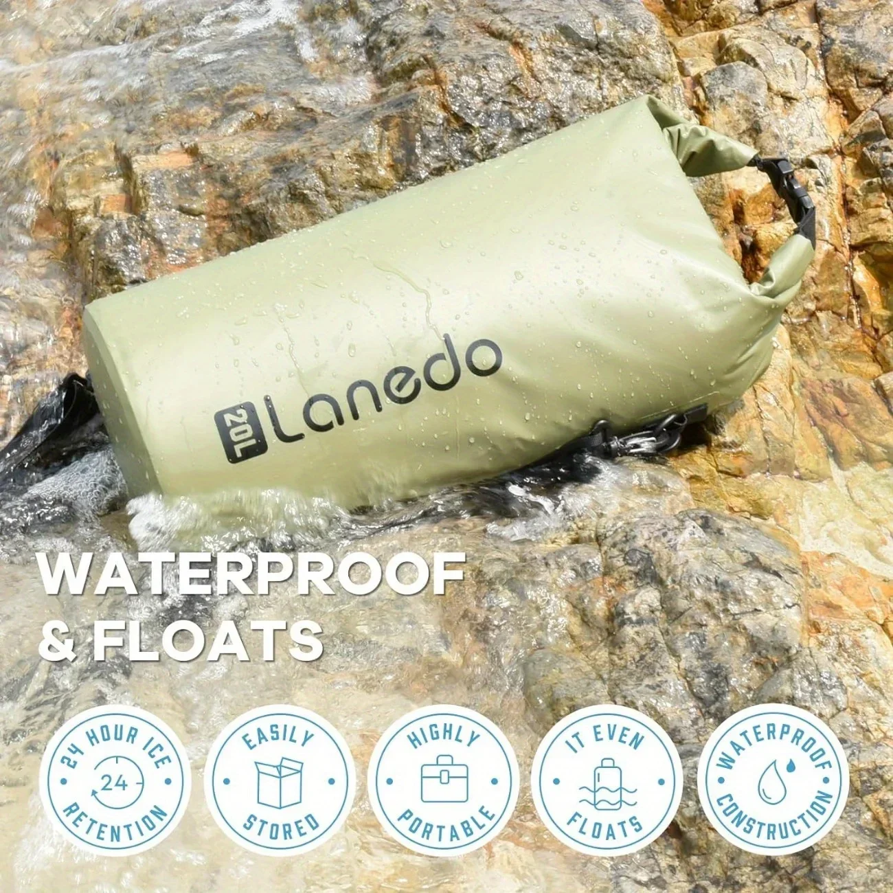 Lanedo Round Barrel Collapsible Backpack Cooler, Waterproof Hands Free Cooler Bag, 24 Hours Cooling, Soft Sided Cooler