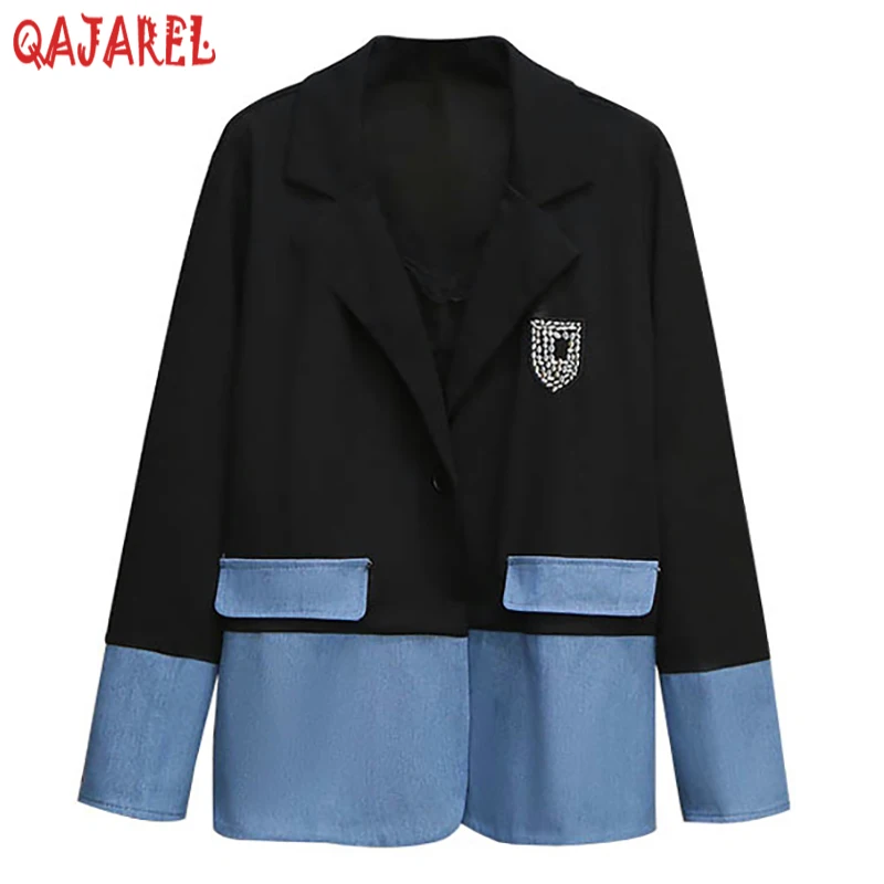 

Women Black Patchwork Chic Blazer Autumn Long Sleeve Single Button Top Jackets 2024 New Korean Fashion Elegant Elegant Top Suits