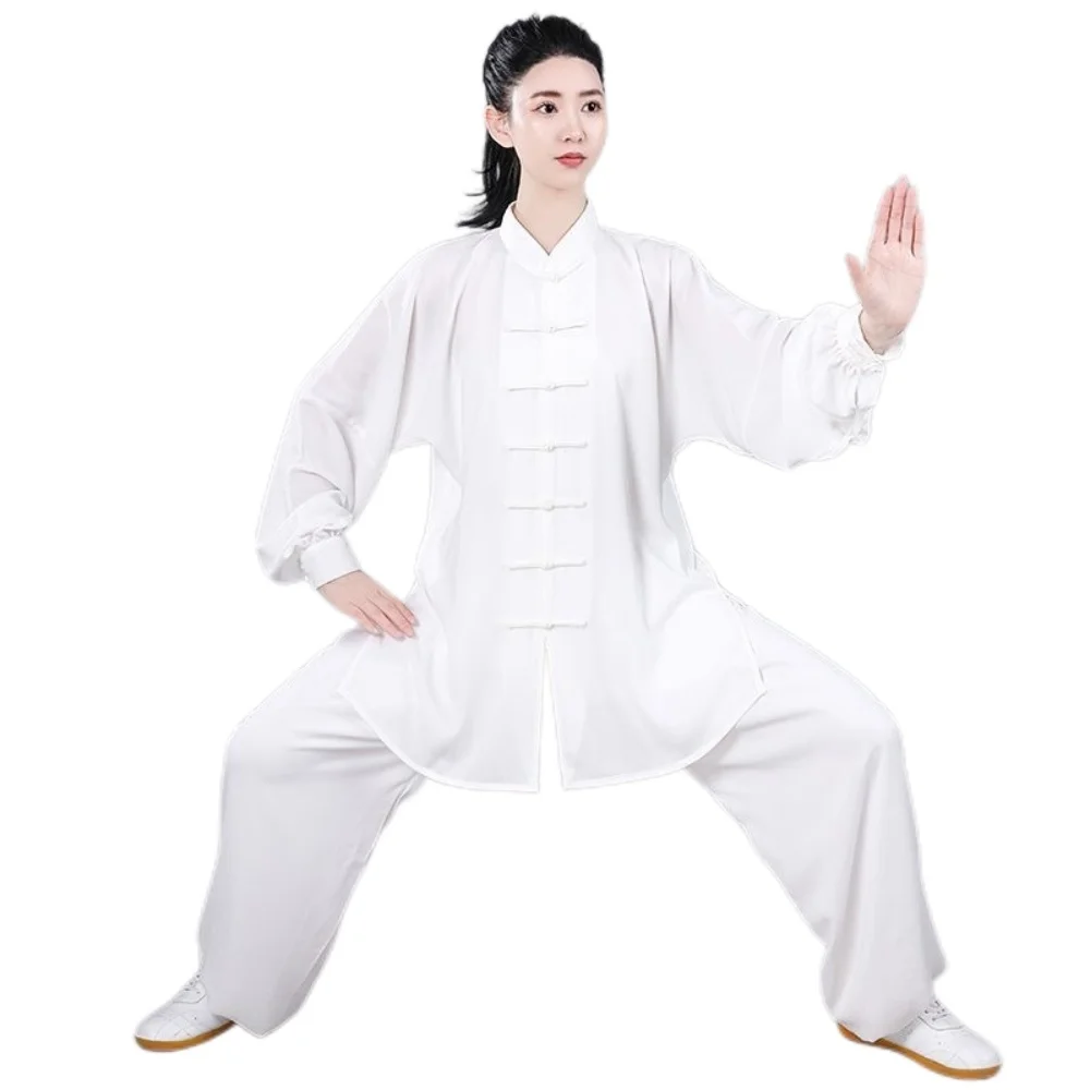 Unisex Cotton Silk Tai Chi Suit Short Long Sleeve Traditional Chinese Kung Fu Costume Loose Wushu Competition Training Uniform