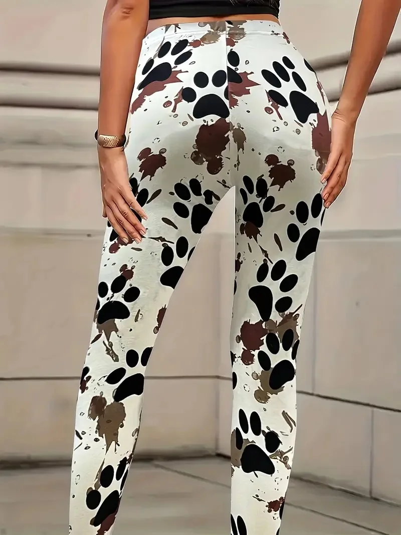 Cat paw print elastic elastic waist comfortable leggings women can wear daily, work, travel