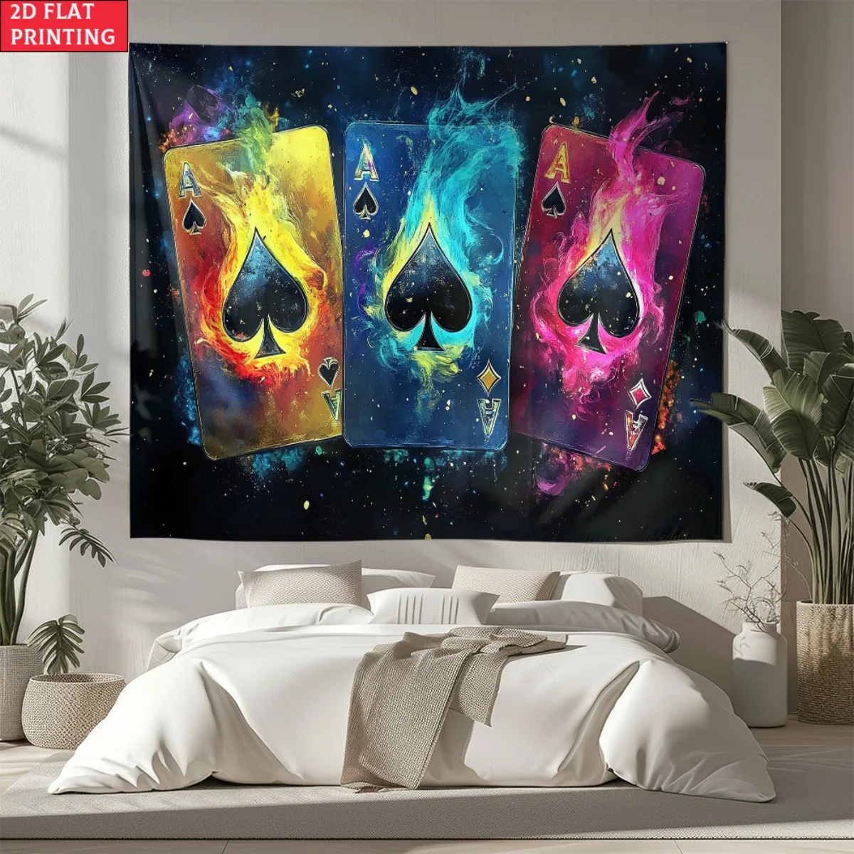 Flame Black Jack Poker Trend Theme printing polyester wall tapestry suitable for use in living rooms bedrooms offices bars party