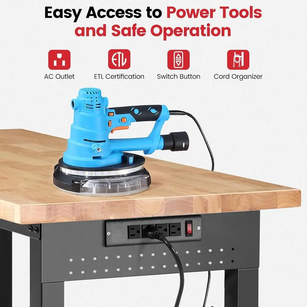 Work Bench or Garage Adjustable Workbenches with Storage 60 Inch Garage Workbench with Under Table Shel, Pegboard, Power Outlets
