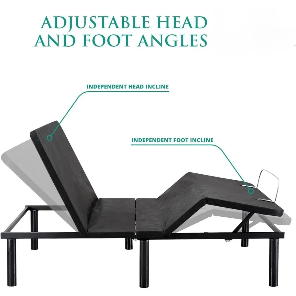 Verstelbaar bedframe Split King, hoofd- en voethelling, 7 verstelbare posities, draadloze afstandsbediening, compact, elektrisch bedframe