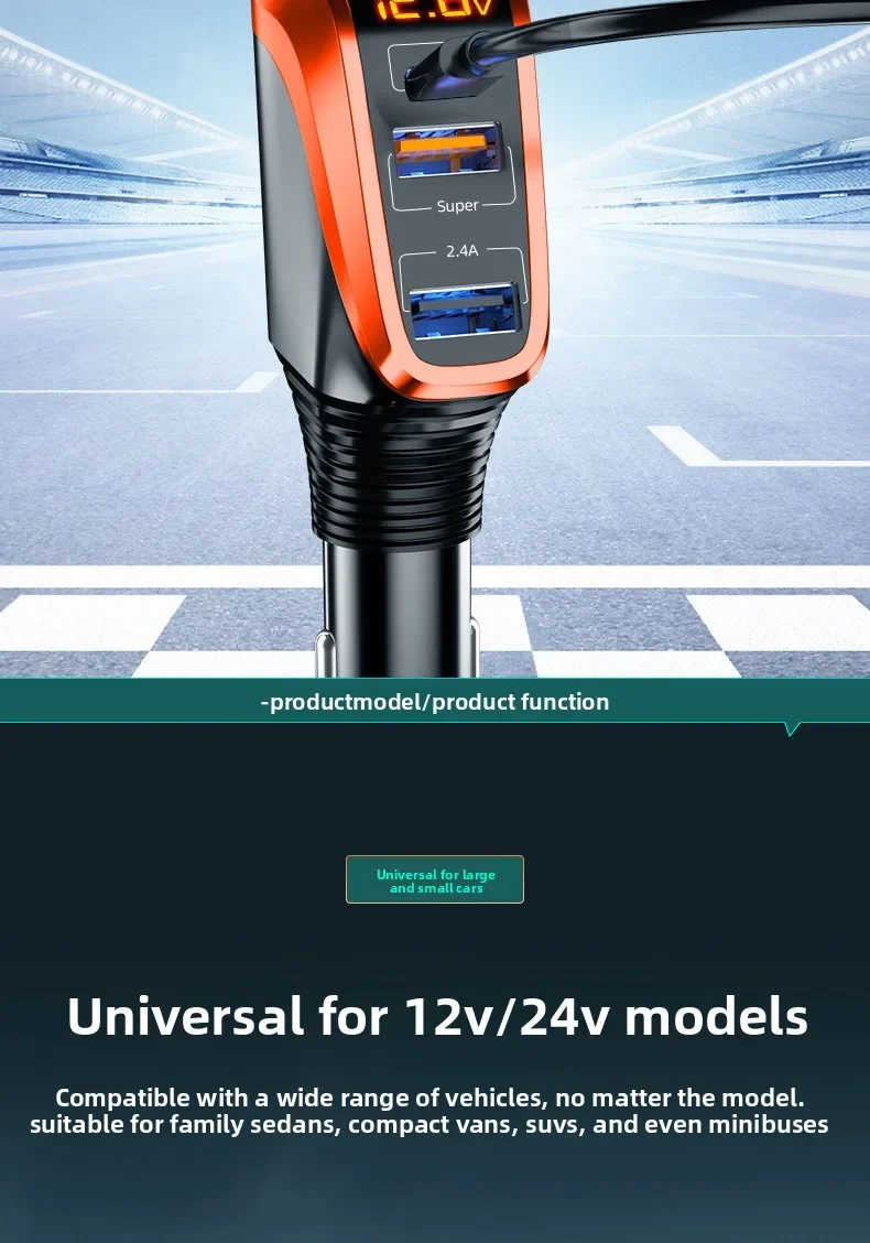 188W Car Charger with QC3.0 & PD20W Fast Charging 3-Port USB Adapter for iPhone Samsung 12V/24V Cigarette Lighter Socket