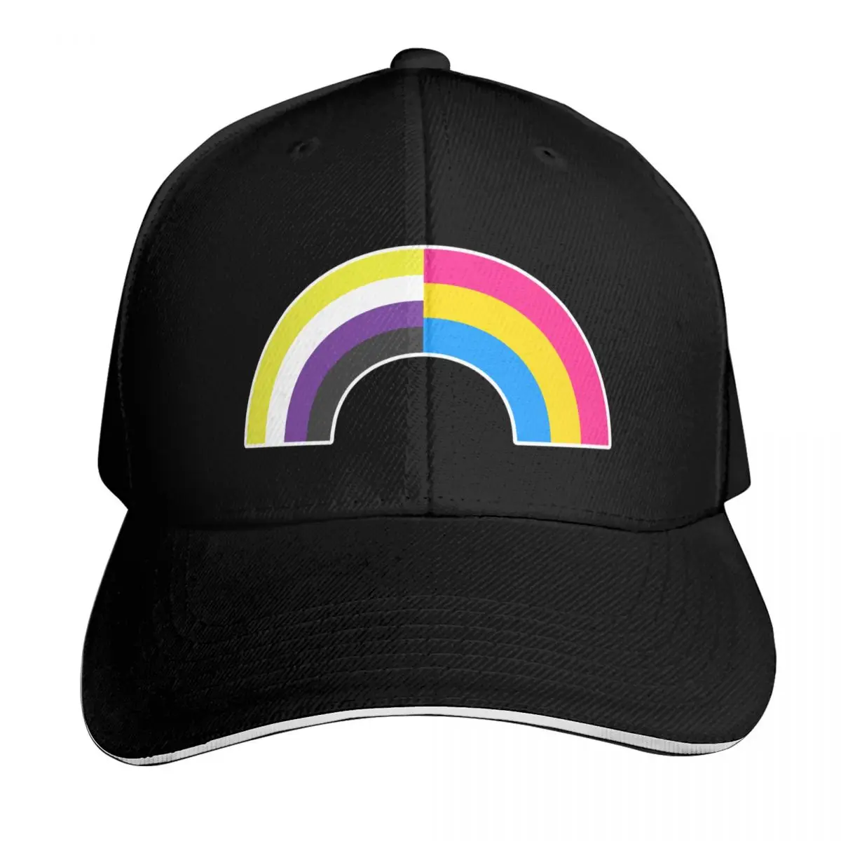 Non-Binary Pan Rainbow Baseball Cap Quick Dry Performance Cotton Twill Breathable Contrast Two Tone Brim