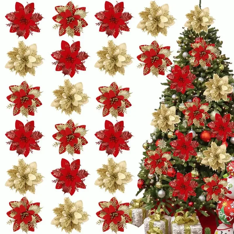 Glitzernde Weihnachtsblumen, Weihnachtsbaumschmuck, Weihnachtsdekoration für Zuhause, 2025, Navidad Noel Natal, Geschenke, Neujahr 2026
