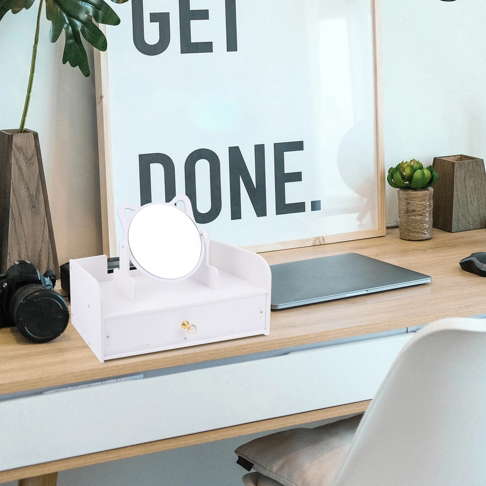 مرآة مكياج لسطح المكتب، حامل ثابت رائع، سطح مكتب مختلف، تخزين مريح متعدد الوظائف #4