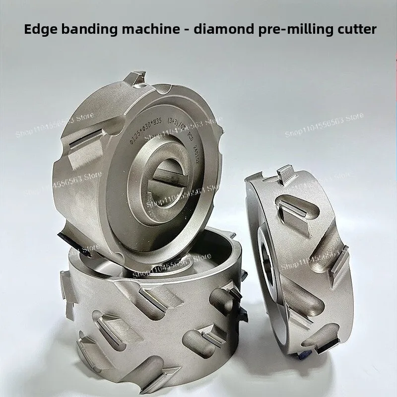 1 Pair PCD Pre-Milling Cutter for Edge Banding Machine - 125x30mm Double Keyway, Diamond Tipped (H35-H65mm) L+R Set