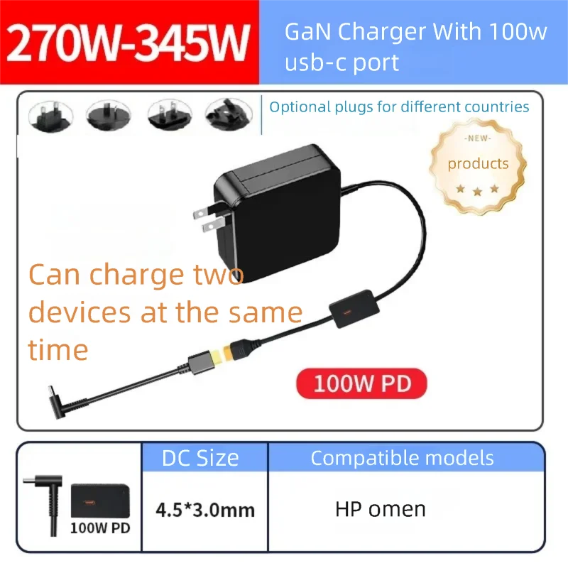 330W 19.5V 16.92A AC Laptop Power Adapter GaN Charger for HP OMEN 17-cm I9 17-ck1000 17-ck2000 TPN-DA60 M34531-003 RTX4080 4090