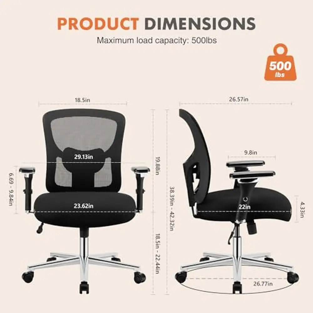 Silla de oficina grande y alta de alta resistencia con soporte Lumbar ajustable, asiento ancho, respaldo de malla, reposabrazos 3D, ruedas, capacidad de 500lbs