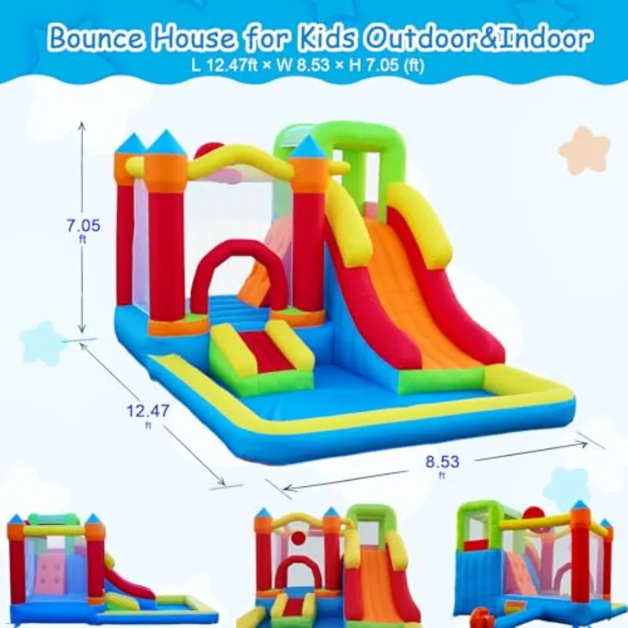 Bounce House with Slide,Large Inflatable Bounce Castle with Air Blower Jumping Castle for Toddlers and Kid,Easy Setup for Birthd