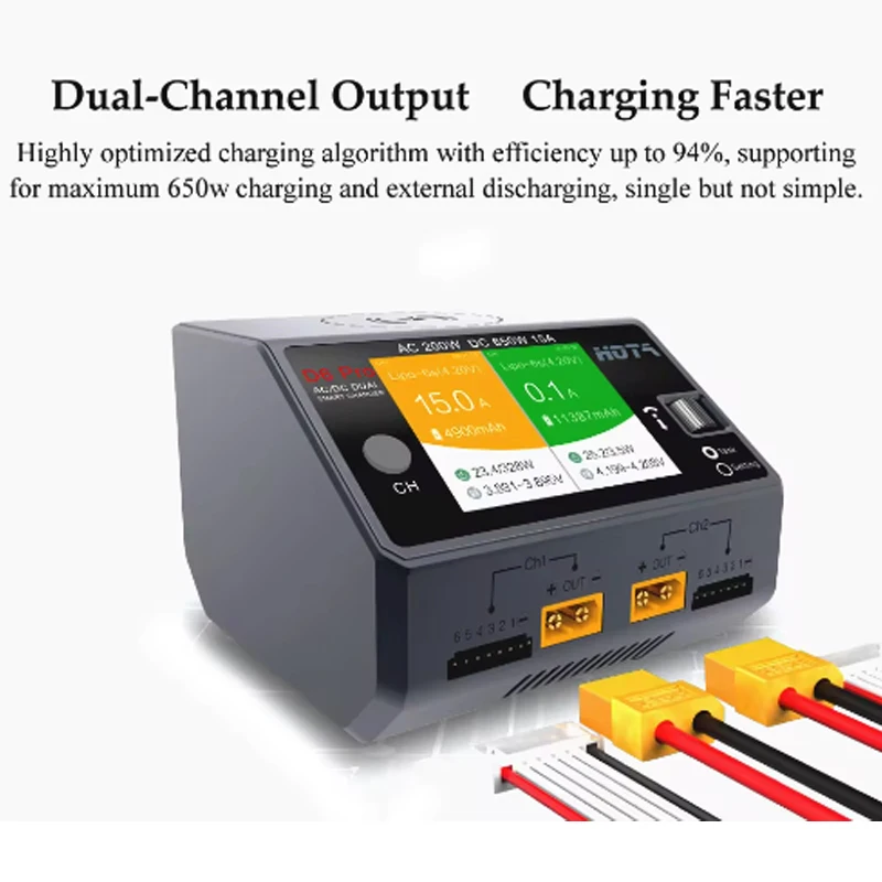 Original Hota d6 Pro AC 200w DC 2x325w/15a Channel Smart Battery Charger Discharge Lipo Charger for RC Drone Spares