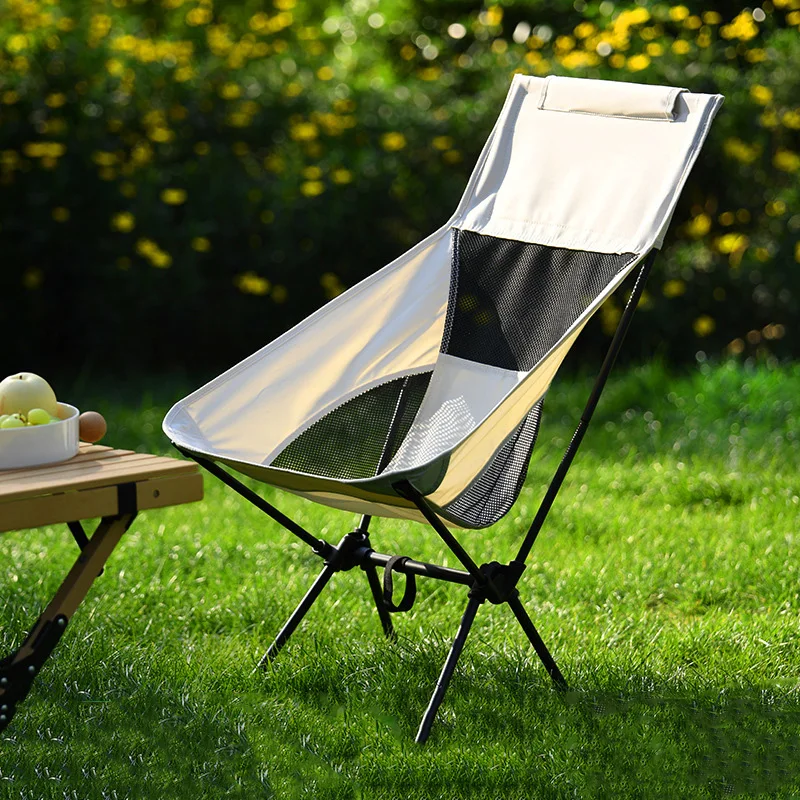 Modern Outdoor Portable Folding Chair Art Space Backrest Camping Maza Balcony Fishing Ultra Light Storage Stool Moon Chair Metal