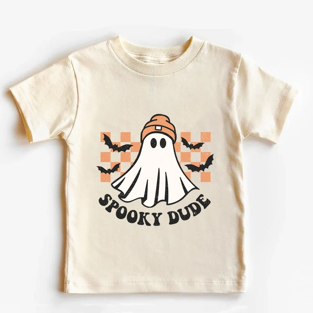 Spooky Dude Ghost Fall Halloween Kids Clothing, Spooky Vibes Tee Halloween Party Gift for Toddler Pumpkin Clothes