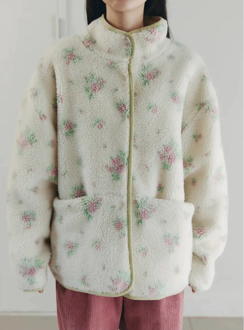 

Celiails Double-Sided Fce Jaet with Rose Print Commute Sle Loose Fit Long Sve Women's Outerwear