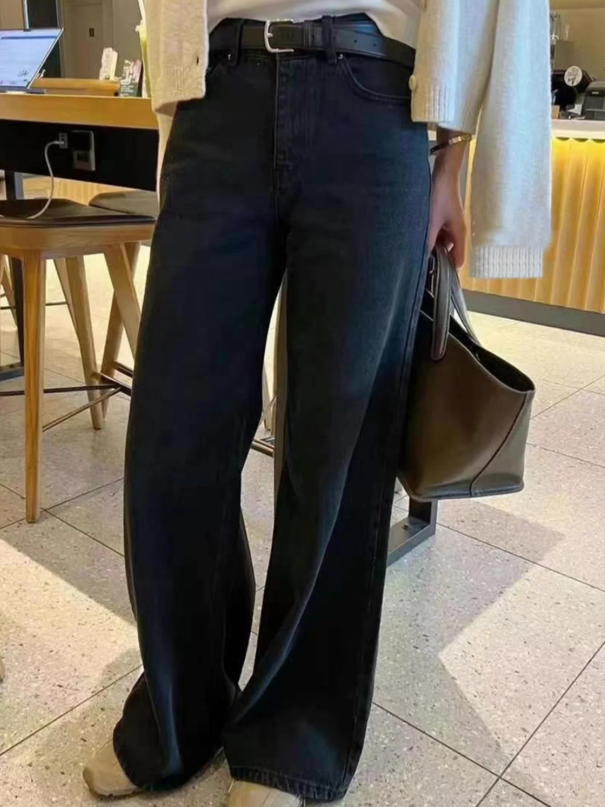 

Loose Wide Leg Jeans Women's Autumn Winter High Waist Straight Leg Pants Casual Sle Stand Fit Thiened Deep Color
