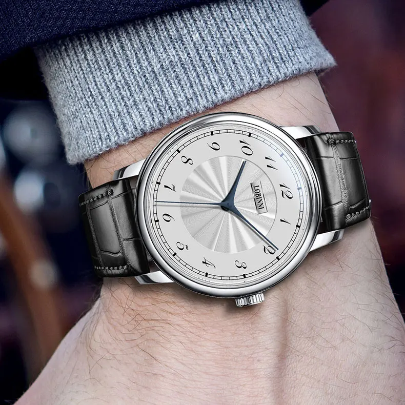 LOBINNI Heren Automatische Horloges Mode 40MM Mannen Horloge Luxe Mechanisch Horloge 50M Waterdicht Saffier Vlindersluiting