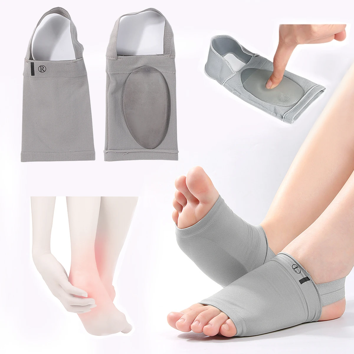 1 Pair Arch Support Socks, Elastic Strap On the Heel,Orthopaedic Support Arch Pads for Pain Relief ，Bandaged Arch Socks（gray）