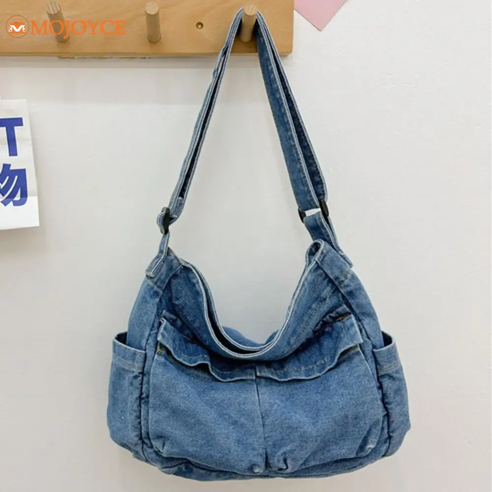 Denim Ladies Shoulder Bag Large Capacity Fashion Crossbody Bags Women Multifunction Messenger Bag Adjustable Strap Retro Satchel