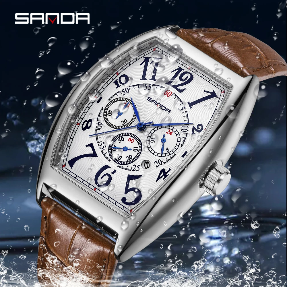 

Fashion Sanda Top Brand 7055 Sport Men Luxury Military Waterproof Male Clock Business Original Quartz Genuine Leather Wristwatch