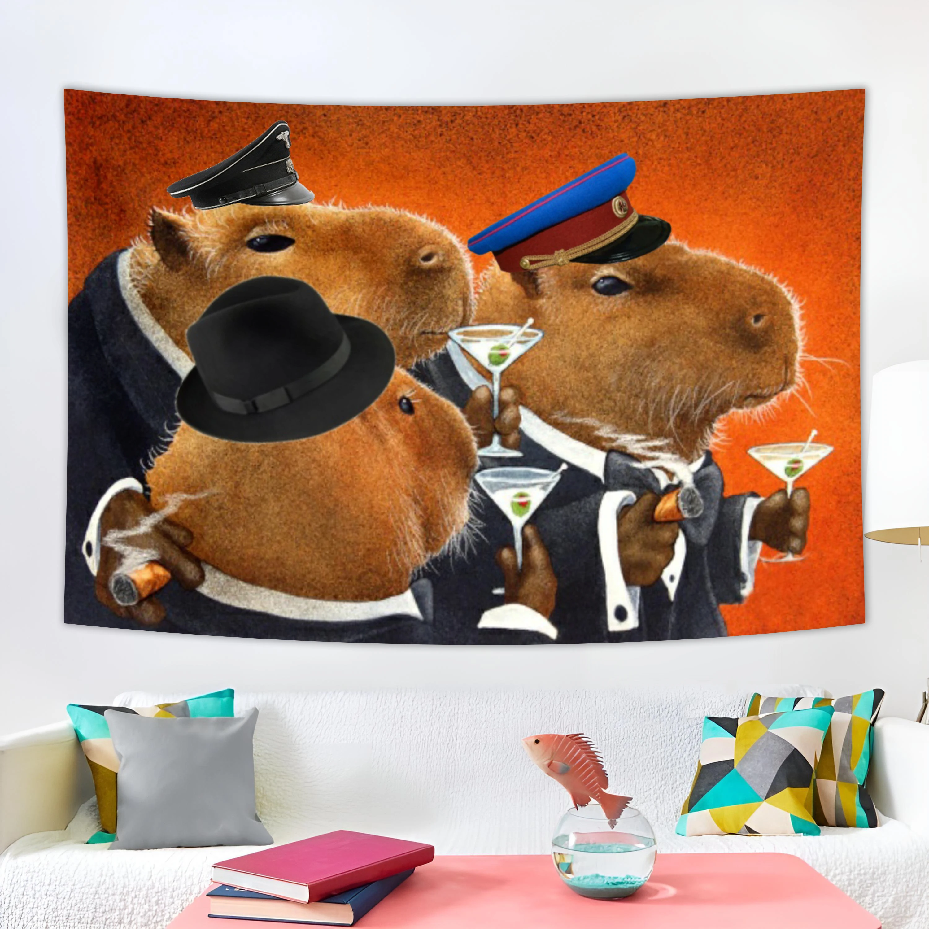 Capybara Club Wall Tapestry Humor Meme Tapestry Boho Large Room Decor Aesthetic Posters Anime Kawaii Room Decor Gift for Friend