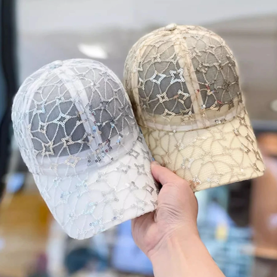 Sequins breathable mesh hat cap hat women\'s summer casual fashion outdoor sunshade baseball cap