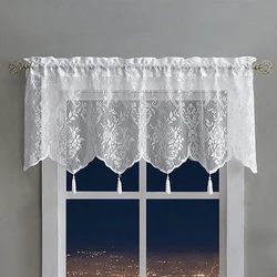 Lace Curtain Window Valance Lace Hem Short Curtain with Tassel for Modern Cabinet Door Home Bedroom Living Room Decoration