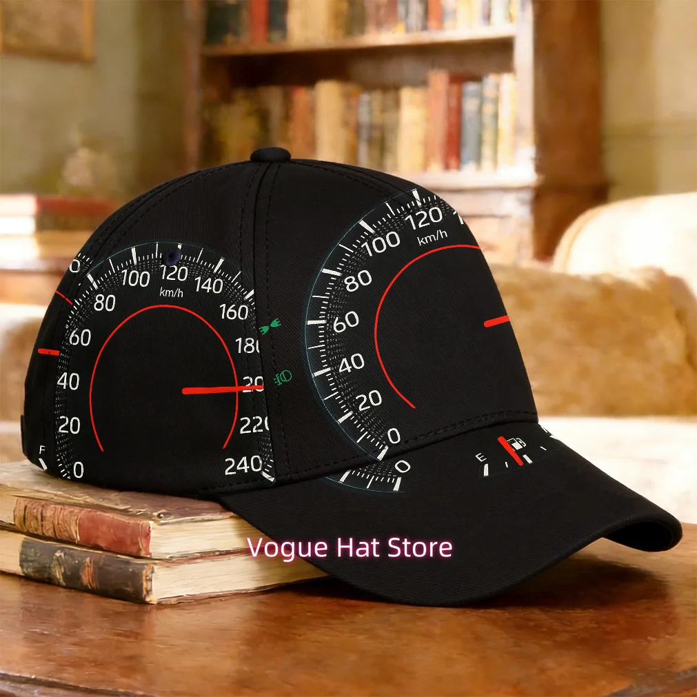 1pc-2D Flat Speedometer Needle Print Pattern Baseball Cap Birthday Gift Breathable Curved Brim Cap Urban Cap Skateboarding Versa