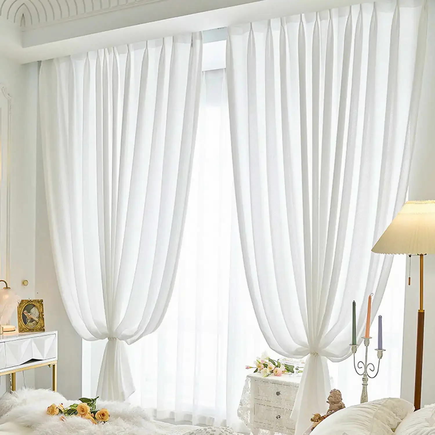 

White Crochet Embroidered Curtains for Living Room, Luxury Semi-blackout Curtain for Bedroom, High-end Windows Drape Home Decor