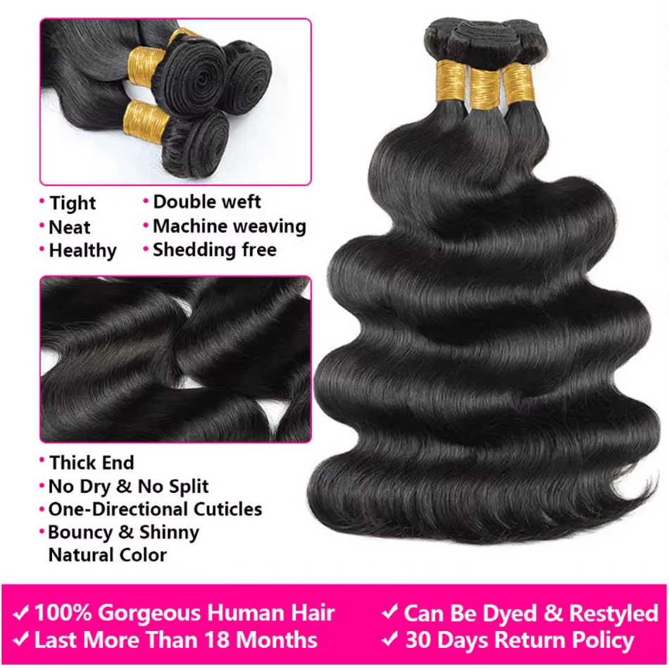 12A Zestawy Body Wave 1/3/4 Zestawy Oferta 100% surowych doczepianych ludzkich włosów Peruwiańskie włosy Tkanie Naturalne czarne dziewicze włosy 30-calowe