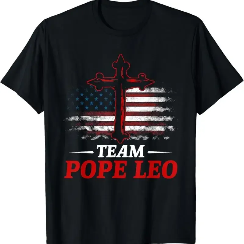 Team Pope Leo XIV Vintage Flag Cross Christian T-Shirt