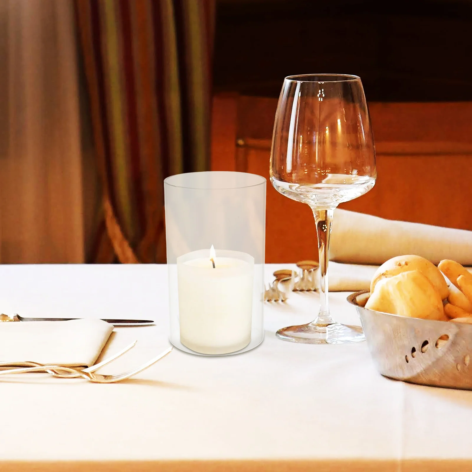 استبدال حامل الشموع الزجاجي من إعصار الأكمام الأسطوانية الشفافة مع لمسة نهائية مصقولة لديكور المنزل والحدث المحيطة