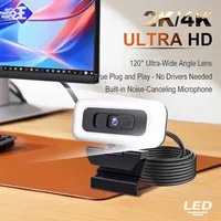 Cámara web portátil Full HD 2K 4K, PC, portátil, enfoque automático, transmisión en vivo, Flexible con micrófono, transmisión en vivo con luz