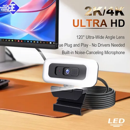 Cámara web portátil Full HD 2K 4K, PC, portátil, enfoque automático, transmisión en vivo, Flexible con micrófono, transmisión en vivo con luz
